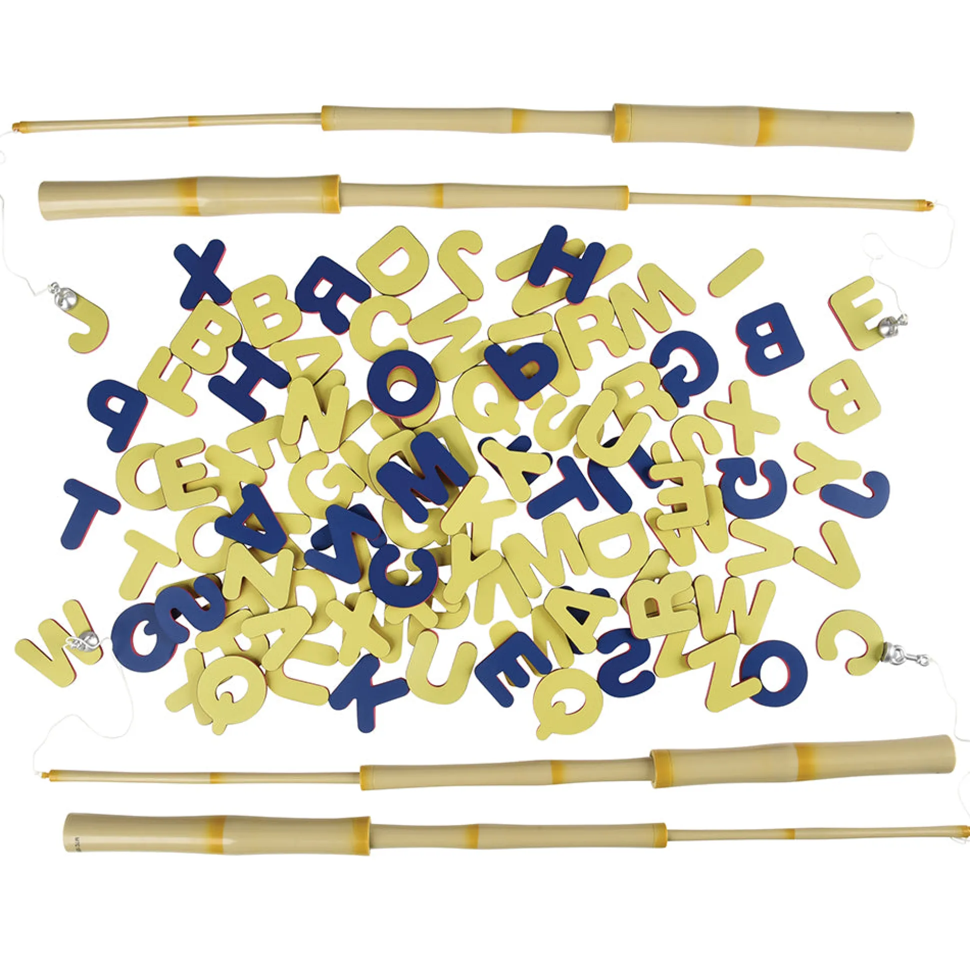 A-B-C Magnetic Fishing Learning Set | 4 Bamboo Poles & 104 Foam Alphabet Letters