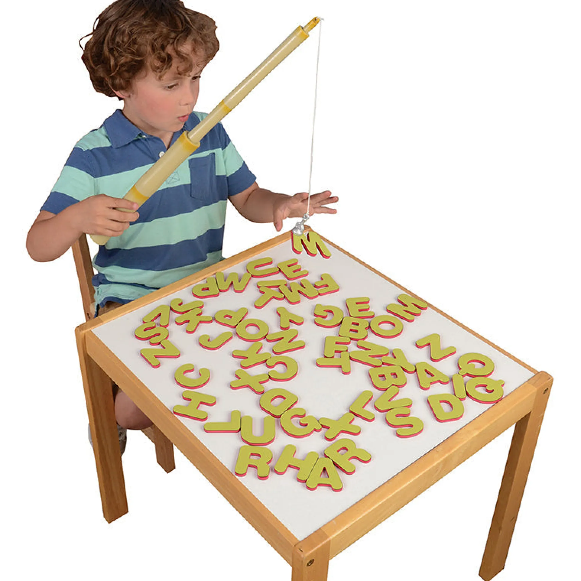 A-B-C Magnetic Fishing Learning Set | 4 Bamboo Poles & 104 Foam Alphabet Letters