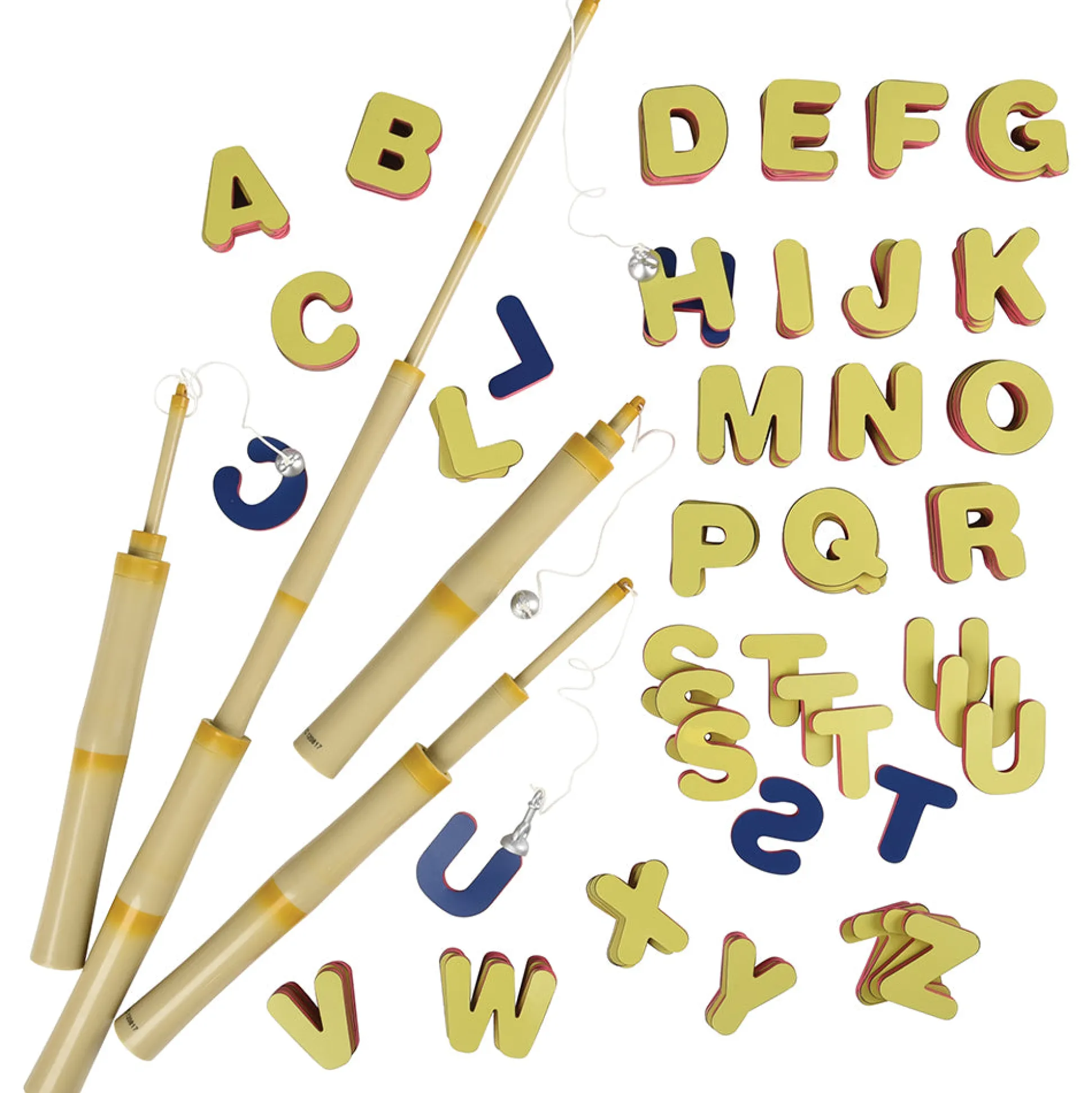 A-B-C Magnetic Fishing Learning Set | 4 Bamboo Poles & 104 Foam Alphabet Letters