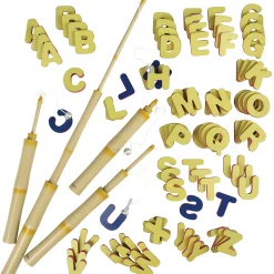 A-B-C Magnetic Fishing Learning Set | 4 Bamboo Poles & 104 Foam Alphabet Letters