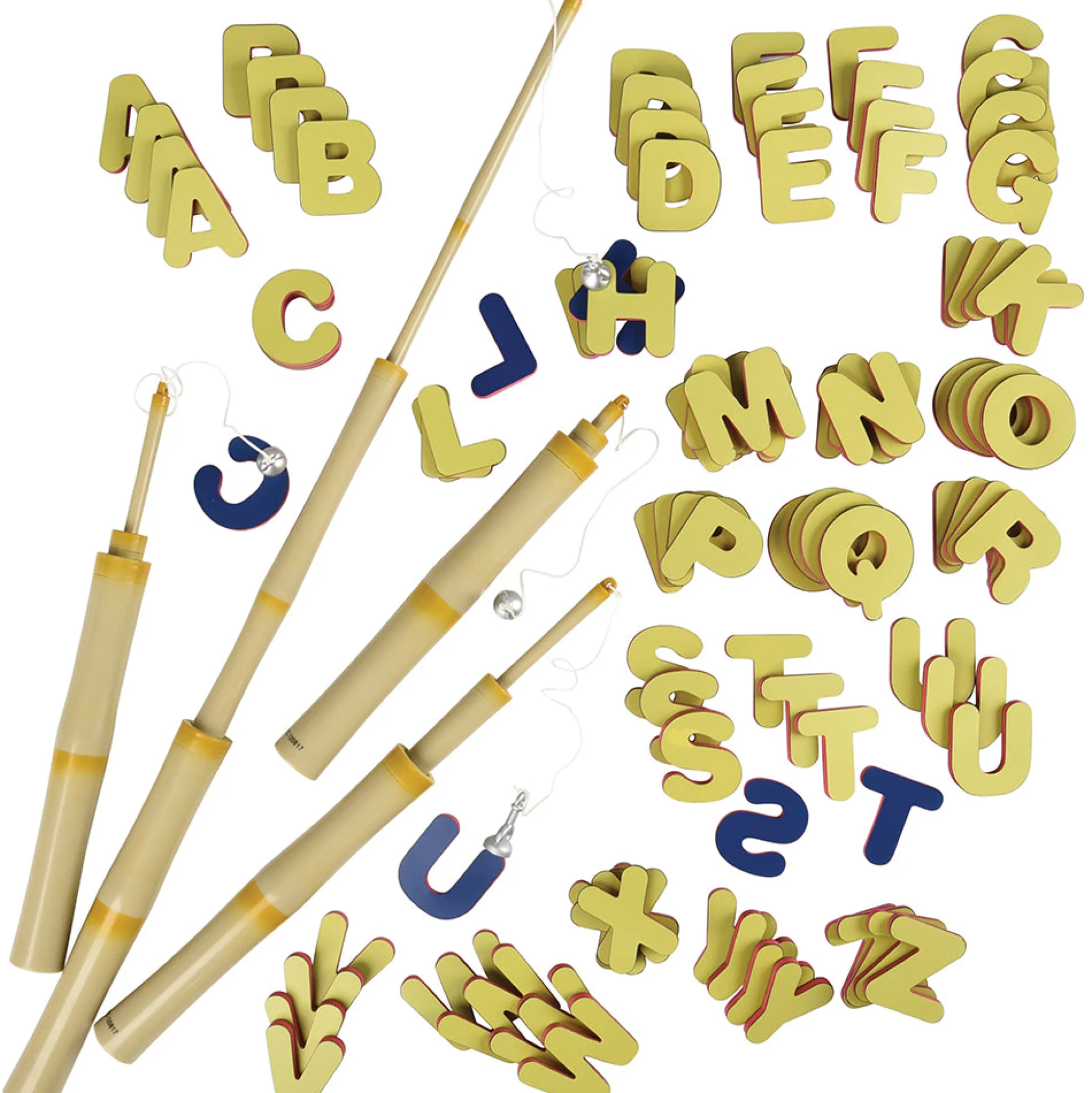 A-B-C Magnetic Fishing Learning Set | 4 Bamboo Poles & 104 Foam Alphabet Letters