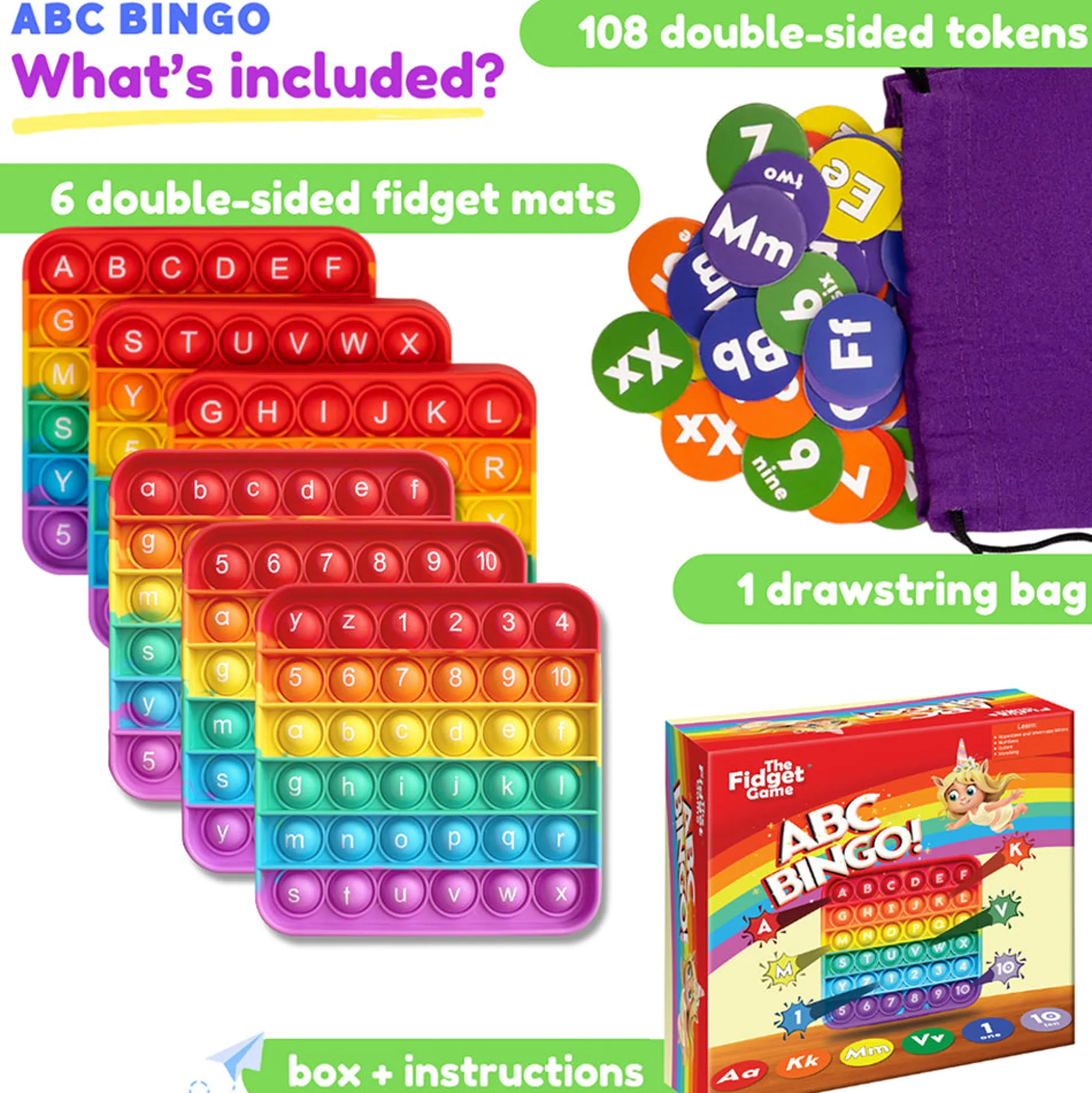 ABC Pop & Match Bingo | Multisensory Alphabet, Number & Color Preschool Learning Game | 115-Piece Set