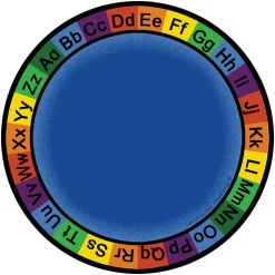 ABC Rainbow Alphabet Rug | 6' Circle Blue Classroom Carpet