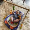 Adjustable Wooden Infant Play Gym with Frog Pull Toy | Perfect for Tummy Time & Floor Play