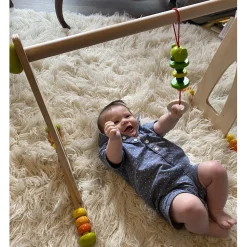 Adjustable Wooden Infant Play Gym with Frog Pull Toy | Perfect for Tummy Time & Floor Play
