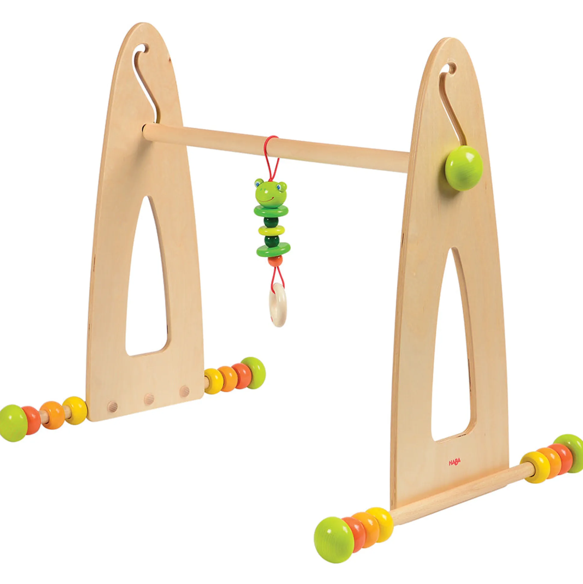 Adjustable Wooden Infant Play Gym with Frog Pull Toy | Perfect for Tummy Time & Floor Play
