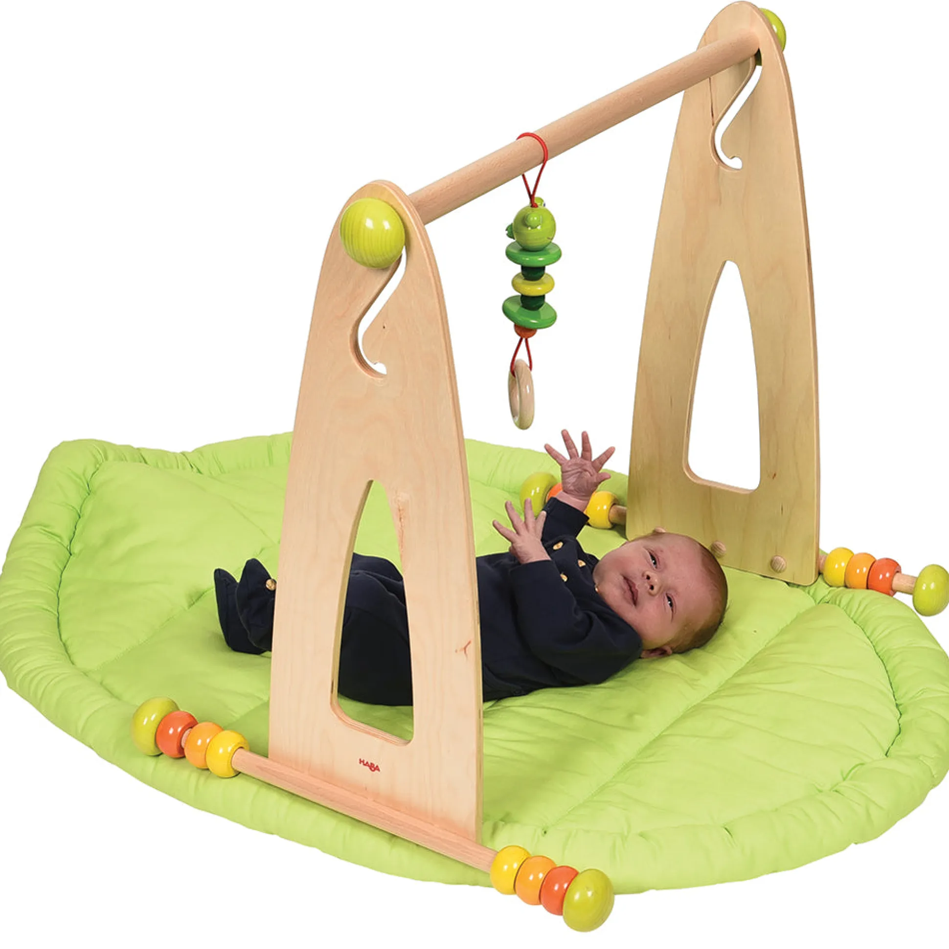 Adjustable Wooden Infant Play Gym with Frog Pull Toy | Perfect for Tummy Time & Floor Play