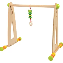 Adjustable Wooden Infant Play Gym with Frog Pull Toy | Perfect for Tummy Time & Floor Play