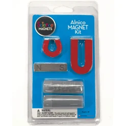 Alnico Science Kit- 1" horseshoe, 2" horseshoe, 2" bar magnet plus a tube of iron filings and steel shapes