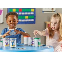 Alphabet Soup Sorters | 26 Color-Coded Cans with Letters & Photo Cards