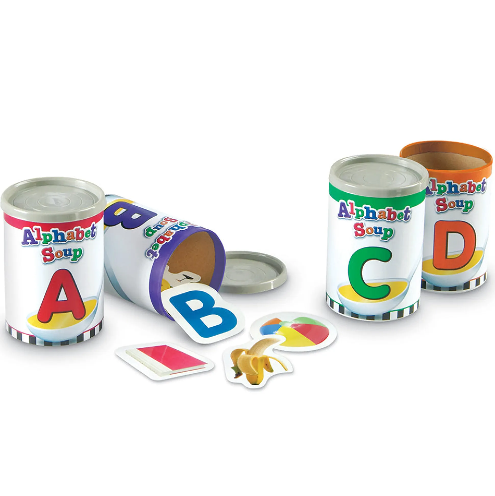 Alphabet Soup Sorters | 26 Color-Coded Cans with Letters & Photo Cards