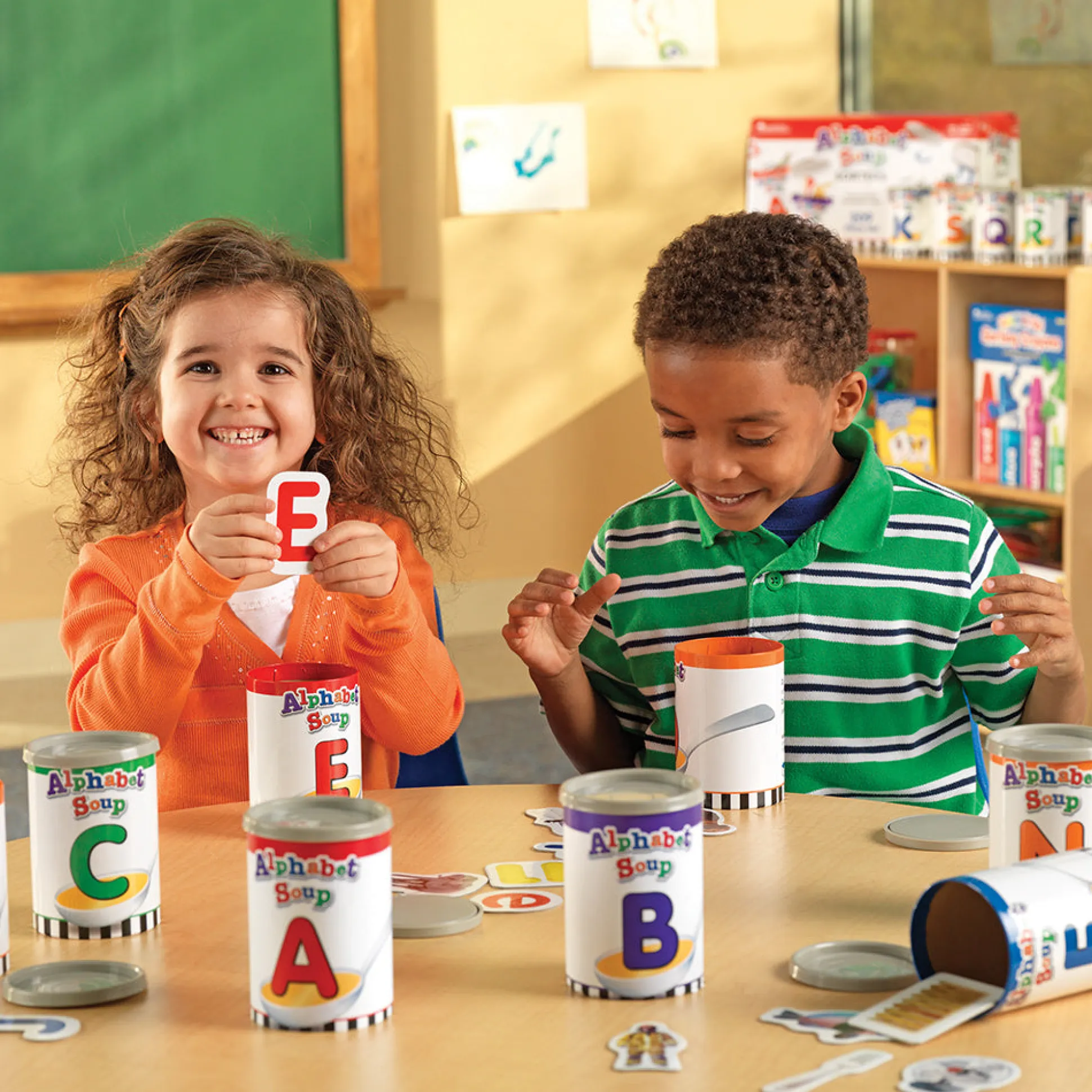 Alphabet Soup Sorters | 26 Color-Coded Cans with Letters & Photo Cards