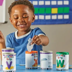 Alphabet Soup Sorters | 26 Color-Coded Cans with Letters & Photo Cards