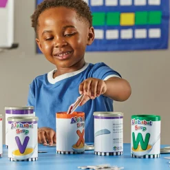 Alphabet Soup Sorters | 26 Color-Coded Cans with Letters & Photo Cards
