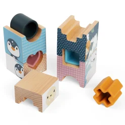 Arctic Tower Puzzle | 9 Piece Silicone & Wooden Shape Sorter Stacking Toy with Arctic Animal Designs