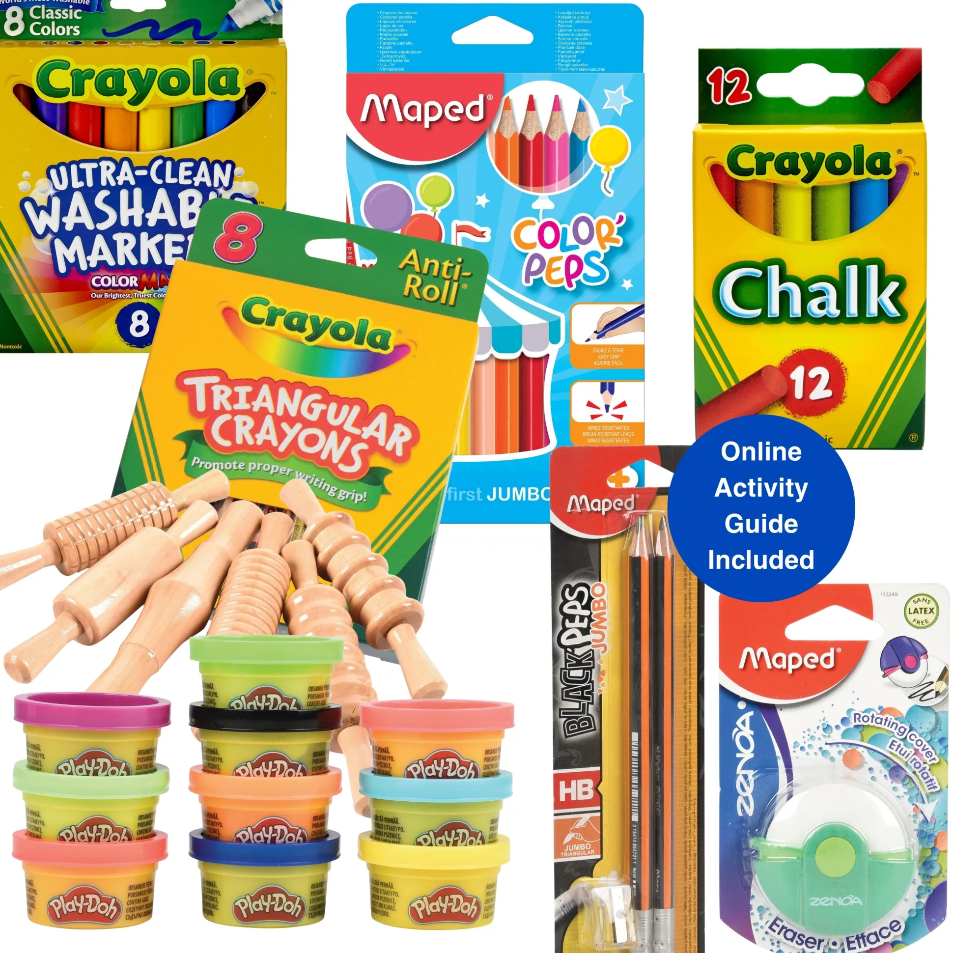 Arts & Crafts Classroom Supply Kit | Crayons, Markers, Chalk, Pencils & Clay Tools