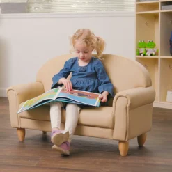 As We Grow™ Kids Sofa | Adjustable Vegan-Leather Seating with Natural Wood Legs