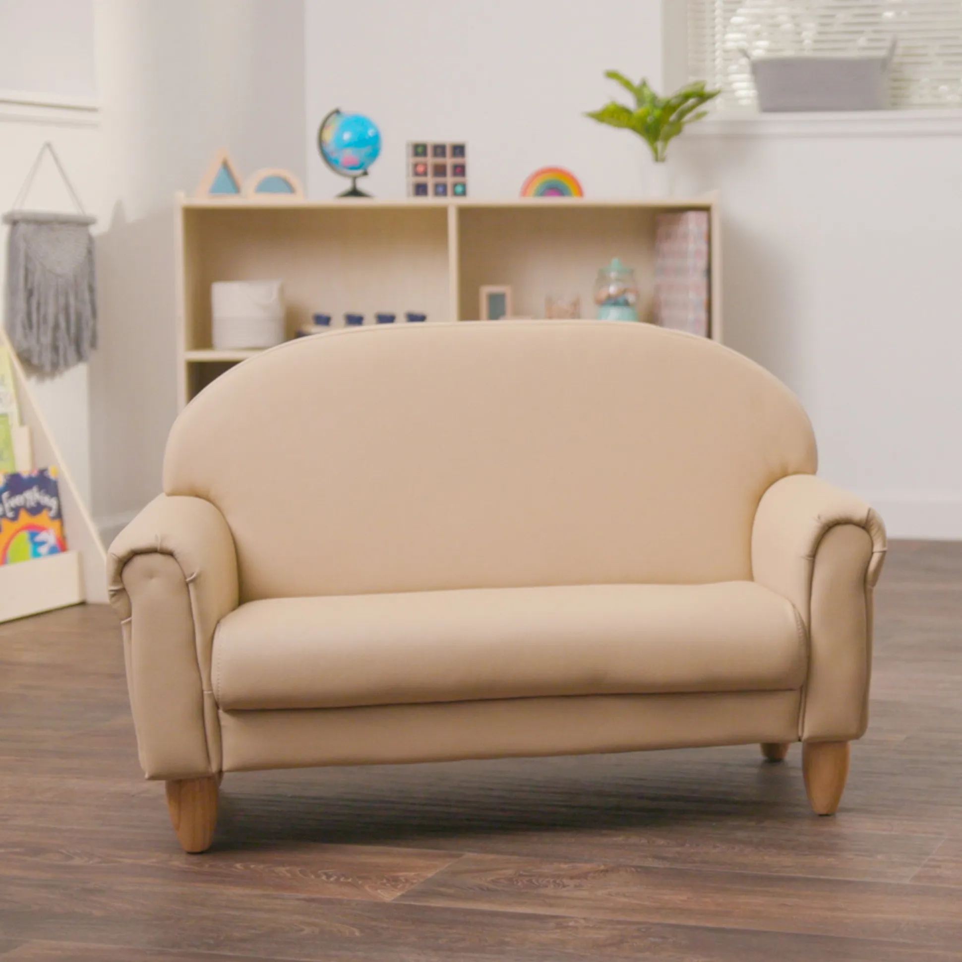 As We Grow™ Kids Sofa | Adjustable Vegan-Leather Seating with Natural Wood Legs