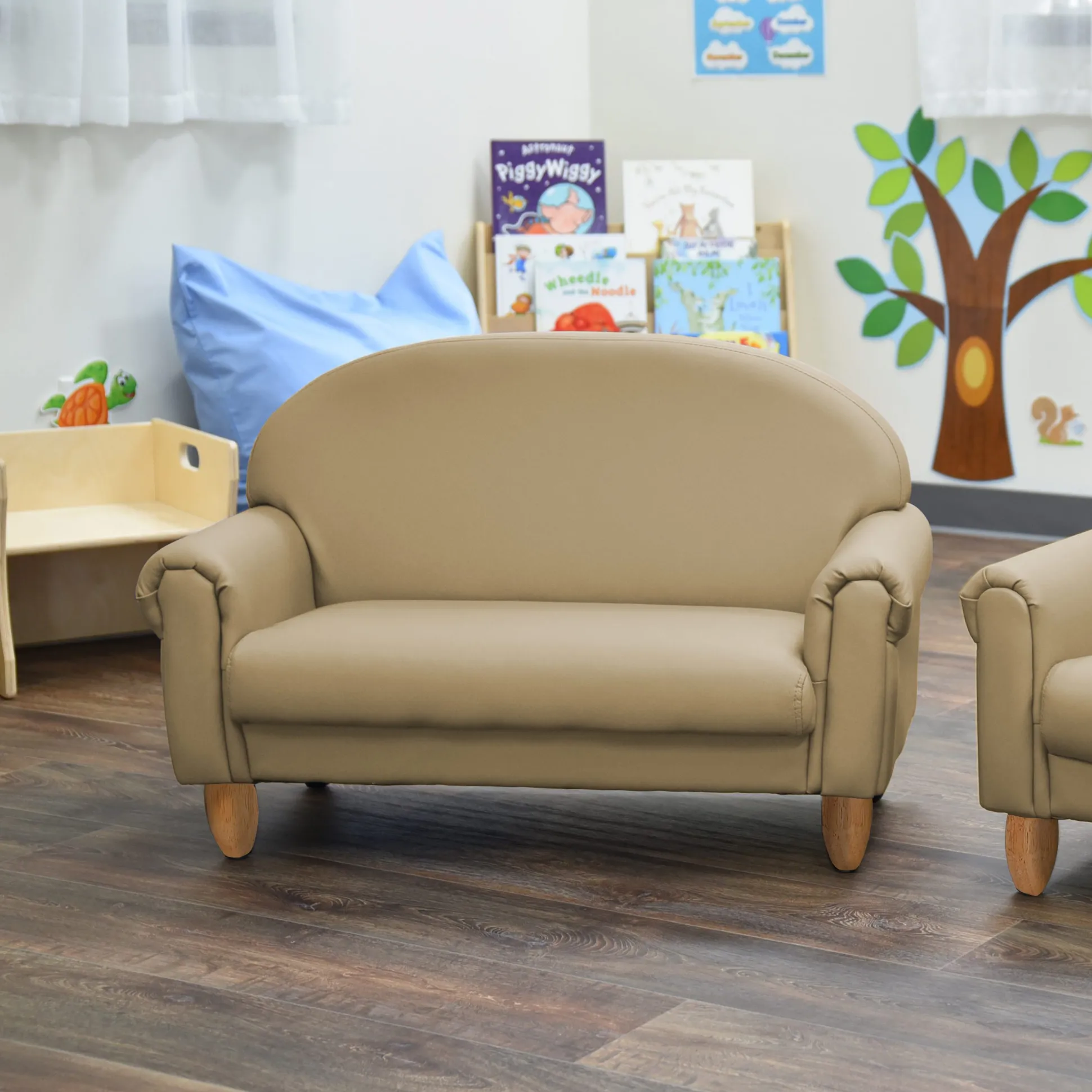 As We Grow™ Kids Sofa | Adjustable Vegan-Leather Seating with Natural Wood Legs