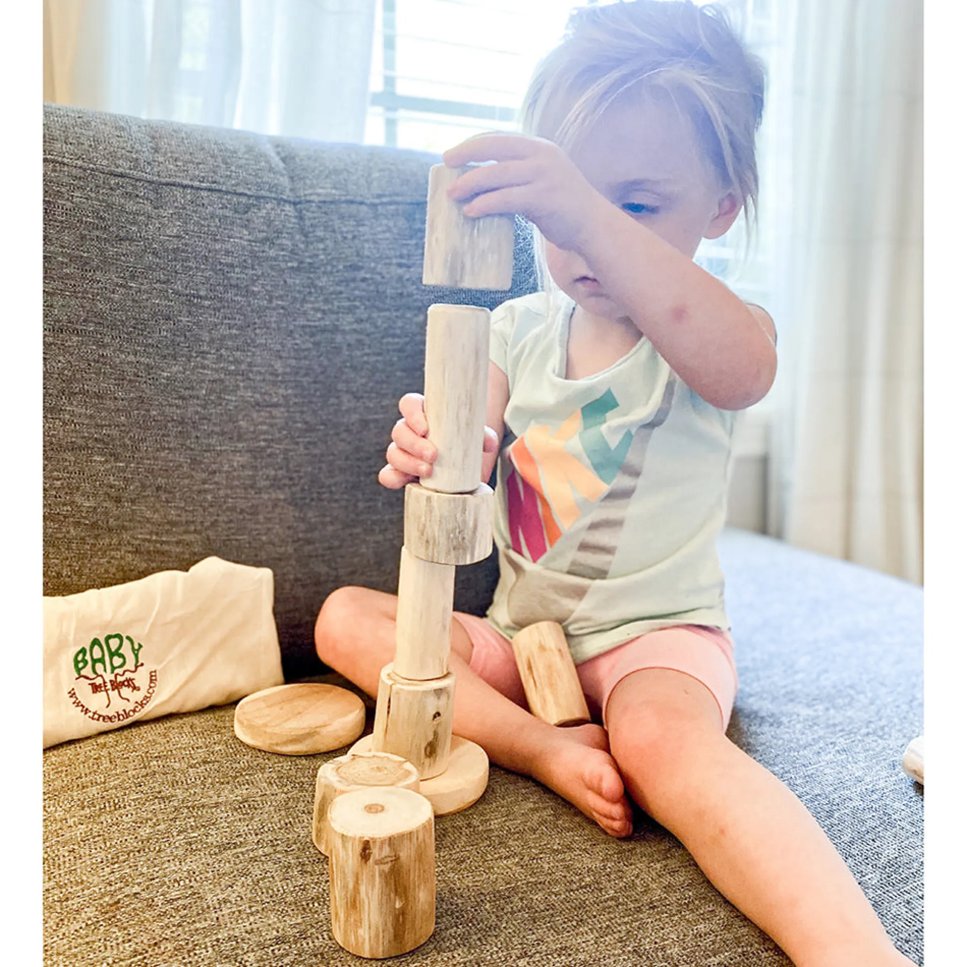 Baby Tree Blocks | 12-Piece Eco-Friendly Wooden Building Set with Natural Barkless Finish