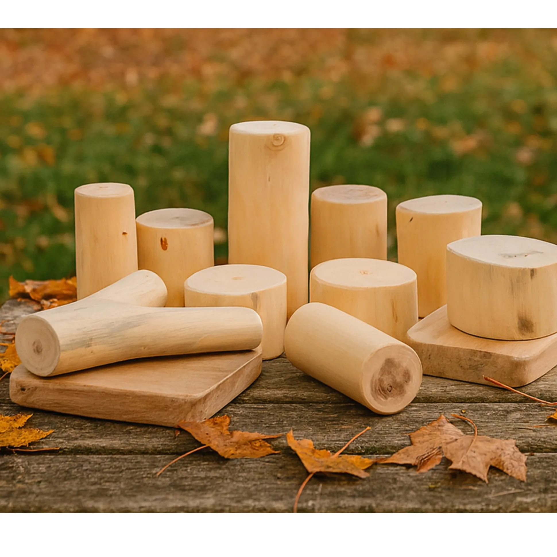 Baby Tree Blocks | 12-Piece Eco-Friendly Wooden Building Set with Natural Barkless Finish