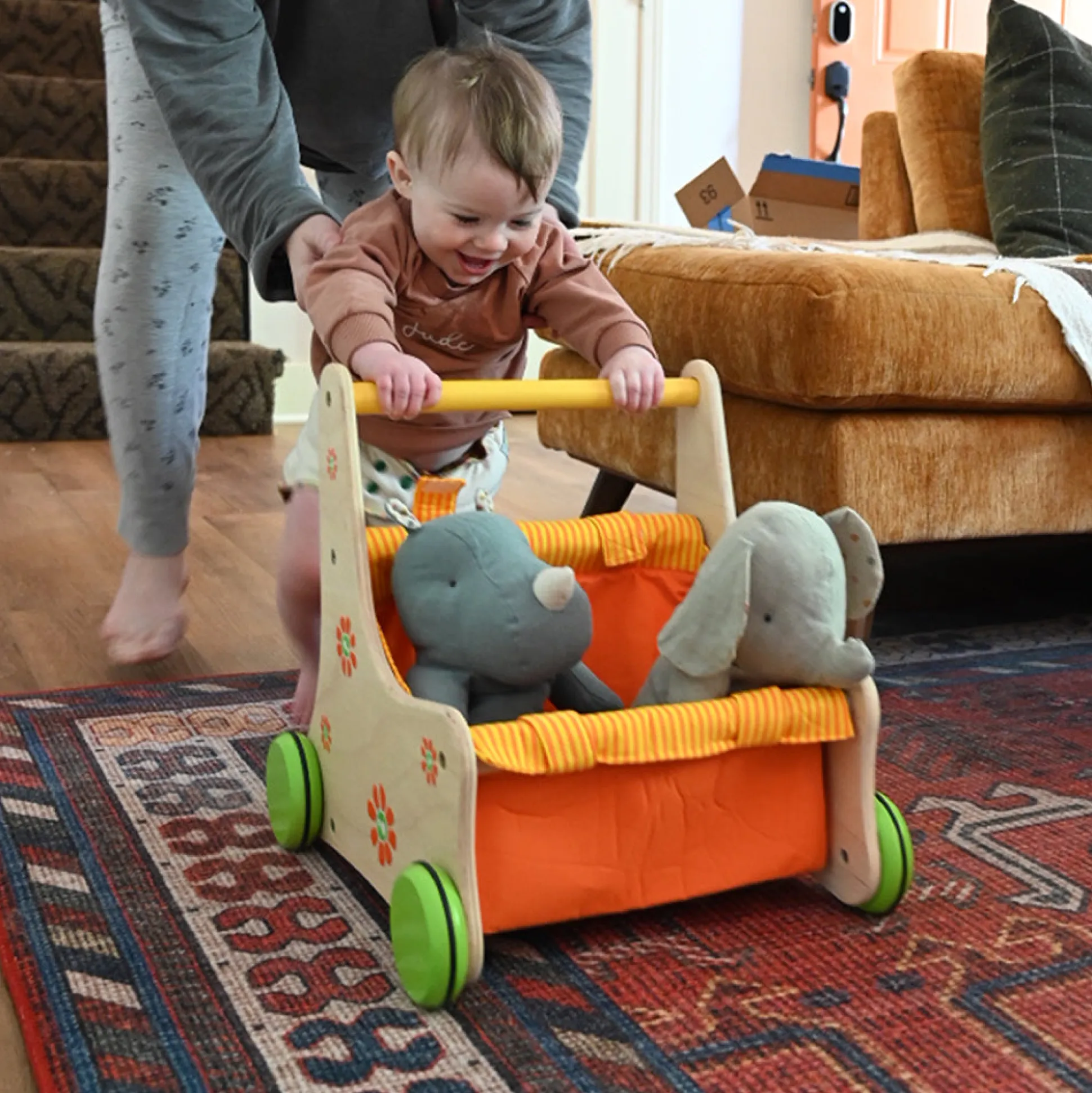 Beginner's Wooden Push Buggy with Safe Storage for Ages 12 Months+