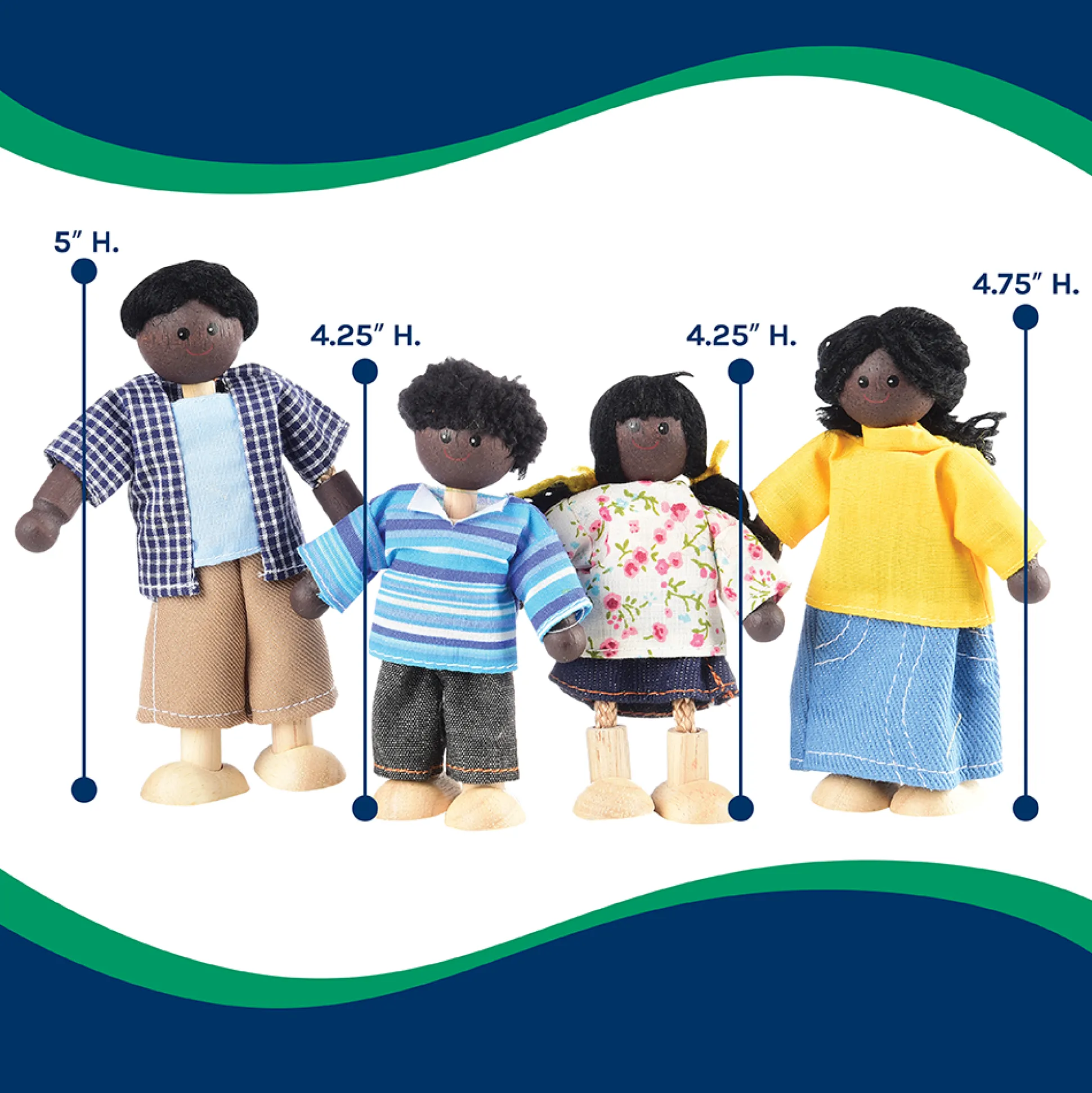 Bendable Wooden Dolls - African American Family | 4 Piece Set