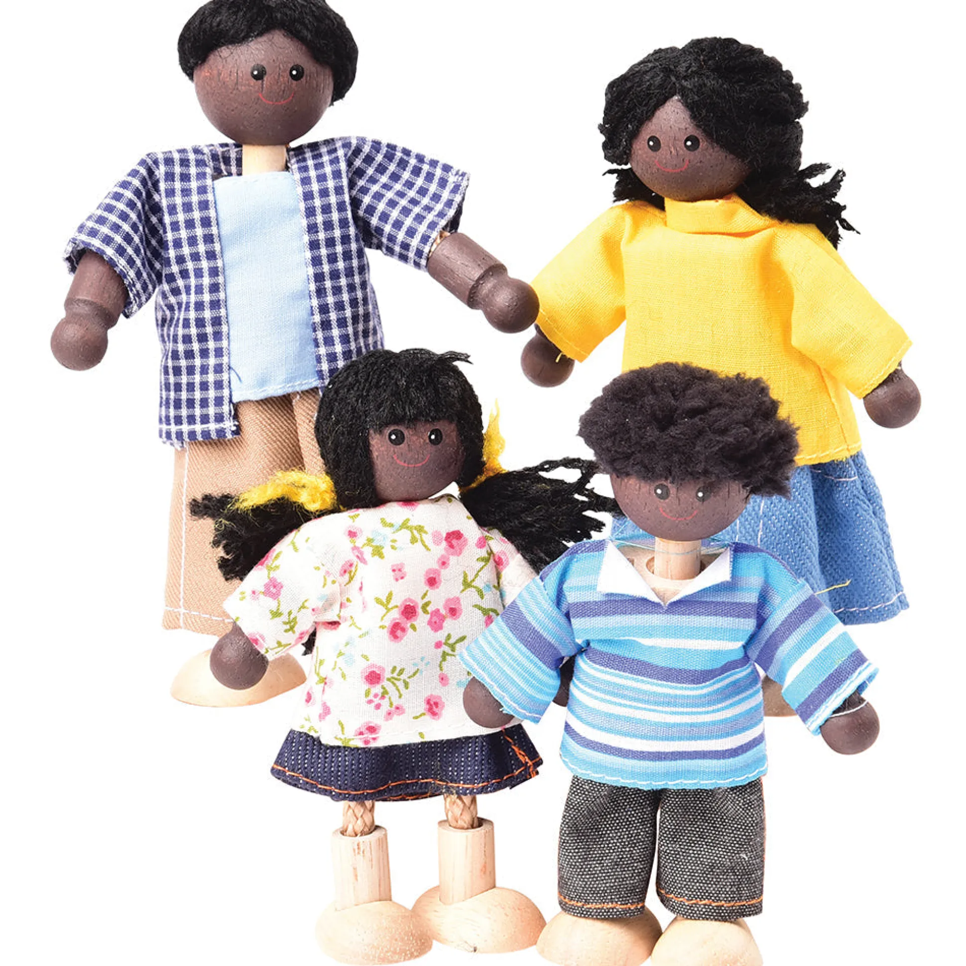 Bendable Wooden Dolls - African American Family | 4 Piece Set