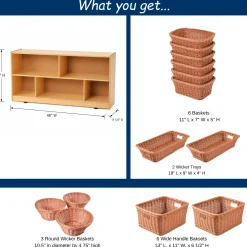 Birch Low Storage & Woven/Wicker Basket Organization Center