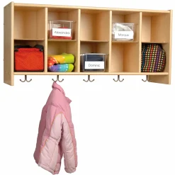 Birch Wall Cubbie | Classroom Storage with 10 Cubbies & 5 Double Hooks