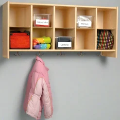Birch Wall Cubbie | Classroom Storage with 10 Cubbies & 5 Double Hooks