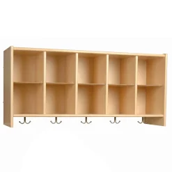 Birch Wall Cubbie | Classroom Storage with 10 Cubbies & 5 Double Hooks