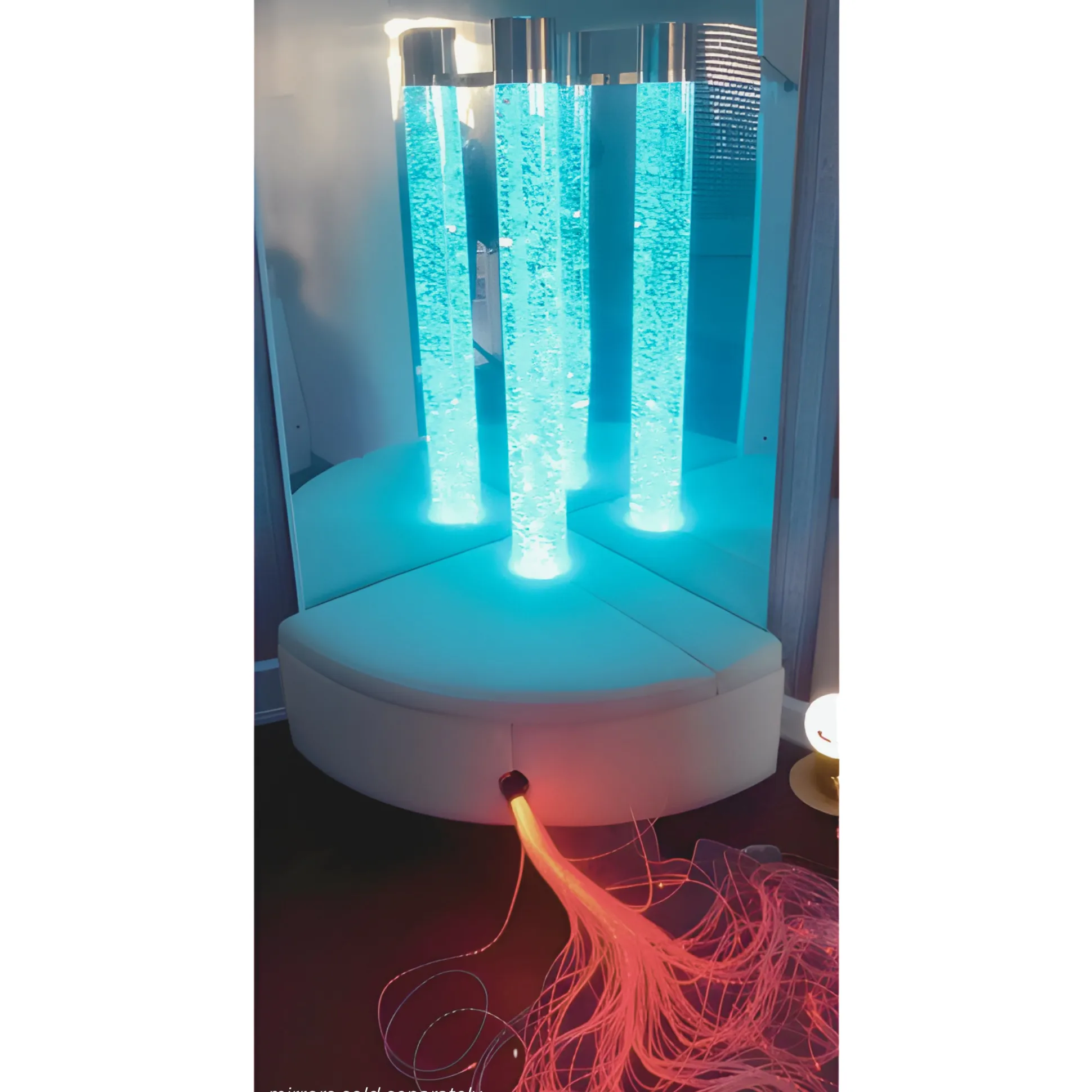 Bubble Tube & Fiber Optic Corner with Platform Bundle | 71" Color-Changing Bubble Tube + 100-Strand Fiber Optic Light Source with Padded Platform