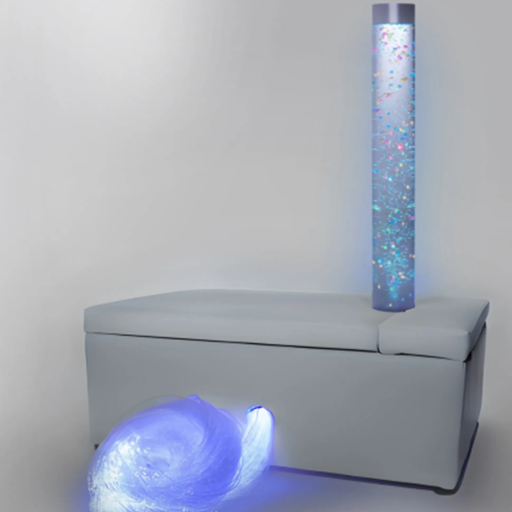 Bubble Tube & Fiber Optic Platform Sensory Bundle | LED Color-Changing Tube with Padded Base