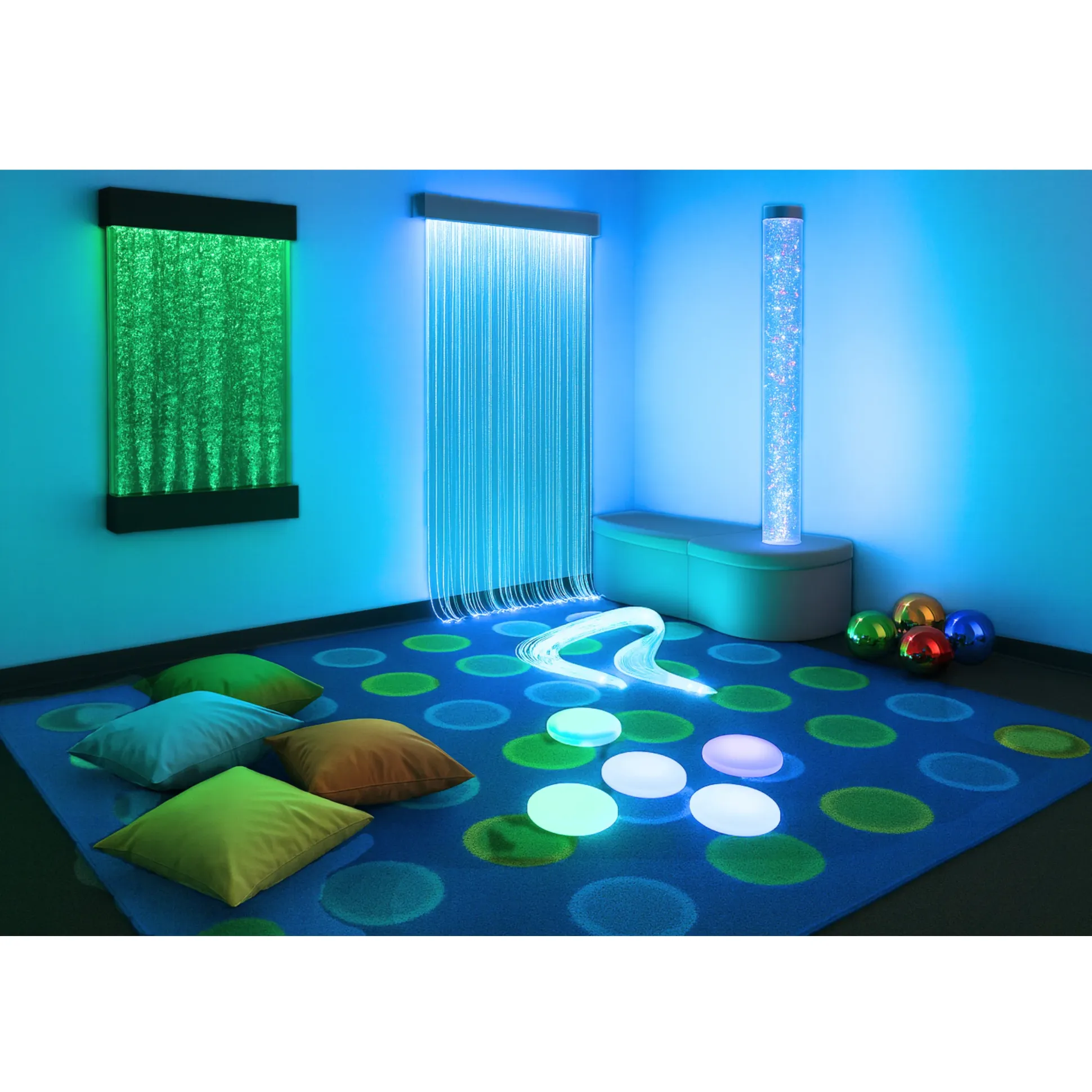 Bubble Tube & Fiber Optic Platform Sensory Bundle | LED Color-Changing Tube with Padded Base