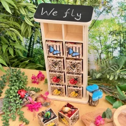 Bug Hotel 10-Frame Wooden Counting Toy | Nature-Inspired Math Learning Set with 10 Bug Cubes
