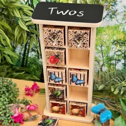 Bug Hotel 10-Frame Wooden Counting Toy | Nature-Inspired Math Learning Set with 10 Bug Cubes