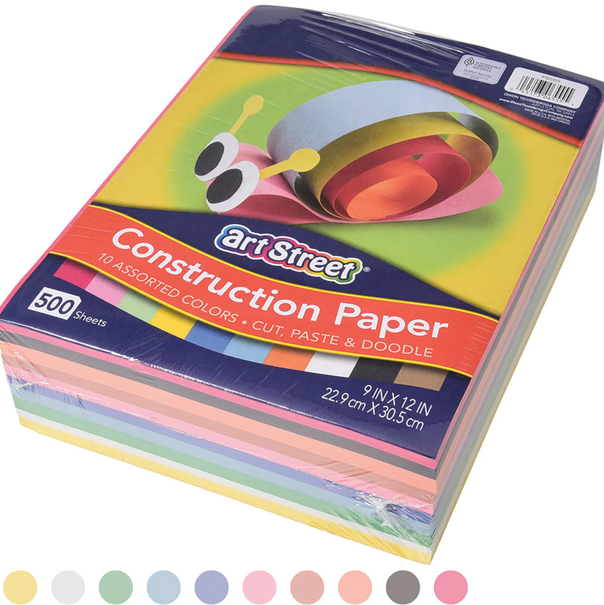 Bulk Construction Paper | 500 Sheets of 9" x 12" Craft Paper in 10 Assorted Colors