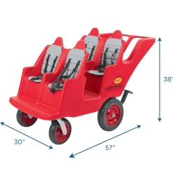 Bye Bye Buggy® 4-Passenger Stroller | Red with Gray Cushions | Easy-Maneuver Multi-Child Transport Buggy