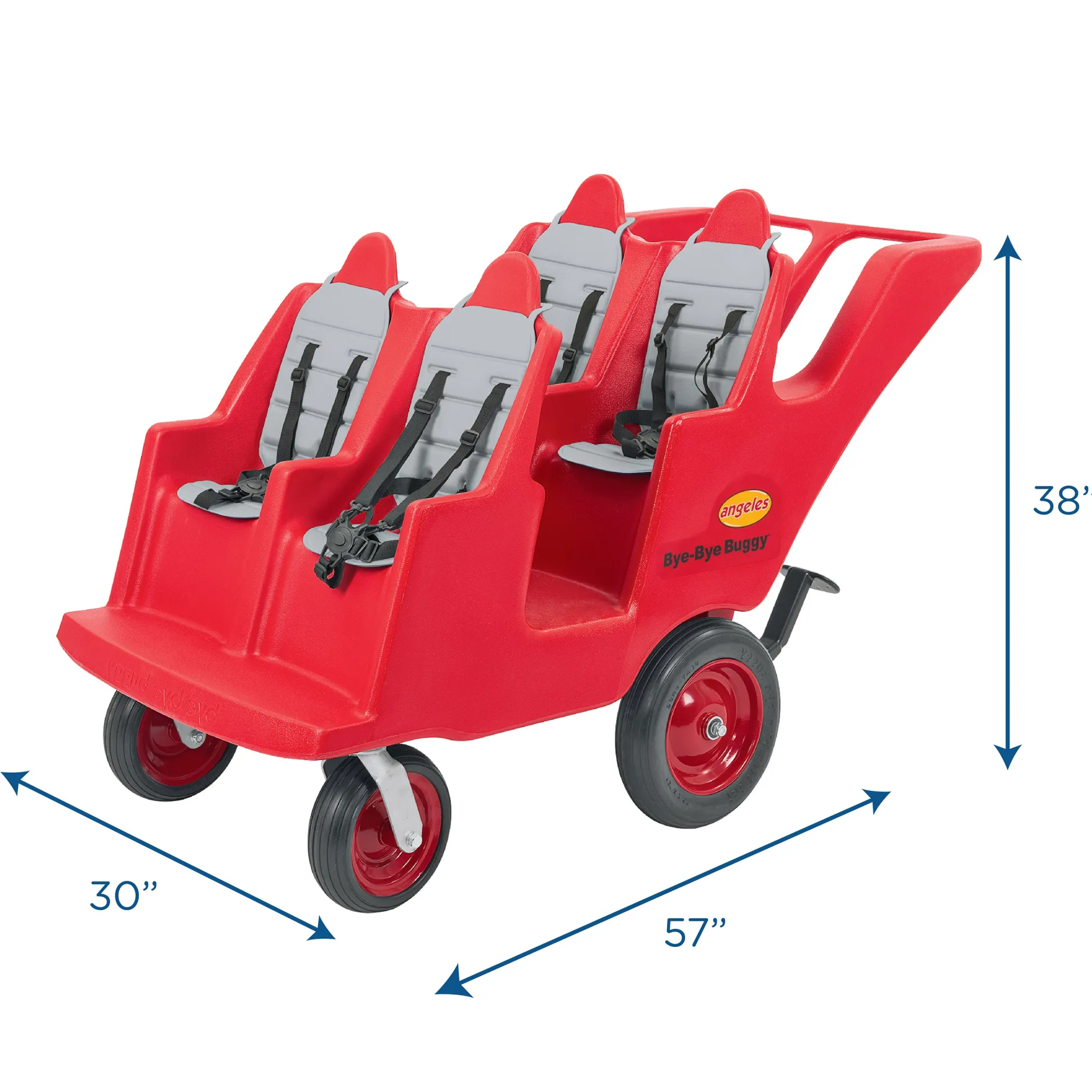 Bye Bye Buggy® 4-Passenger Stroller | Red with Gray Cushions | Easy-Maneuver Multi-Child Transport Buggy