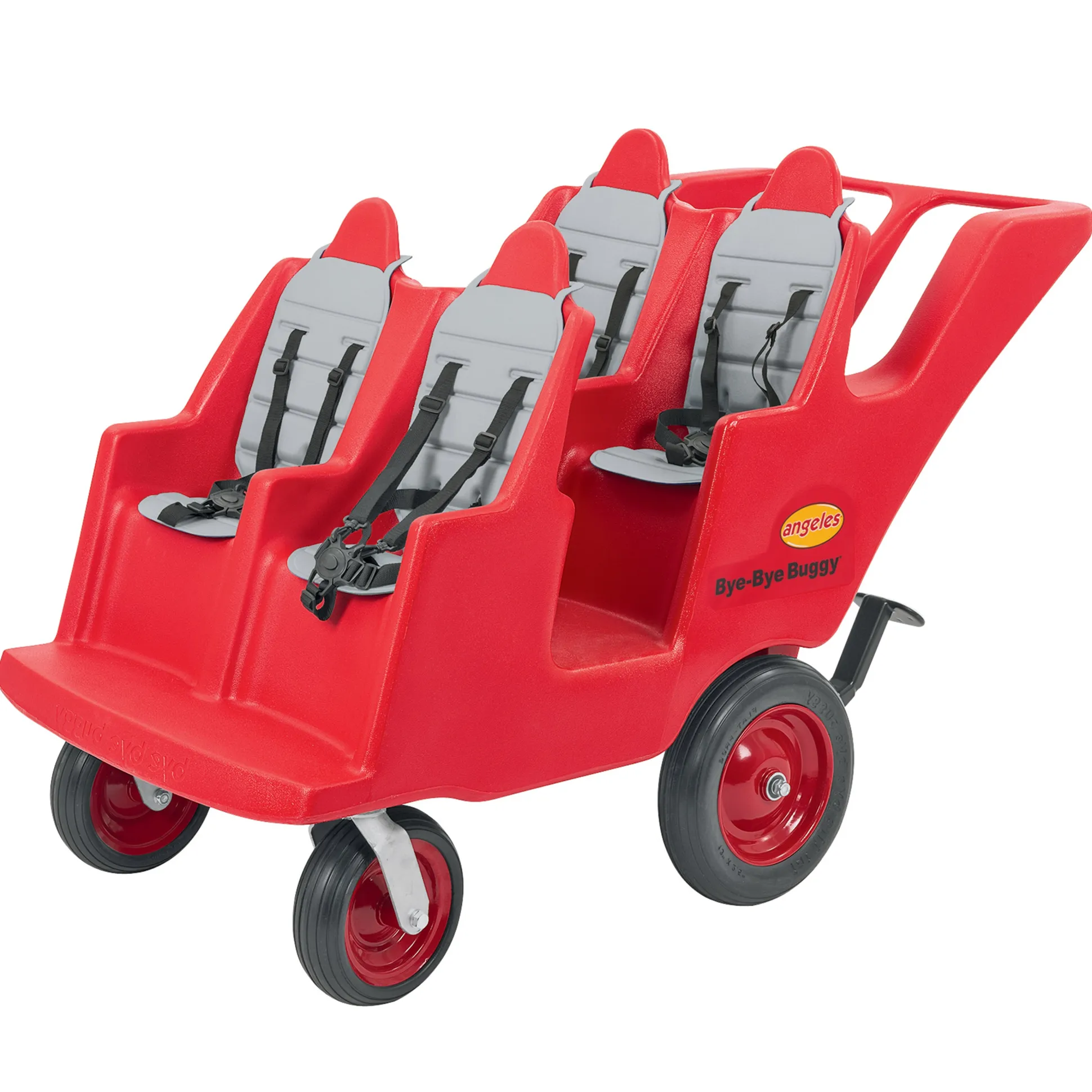 Bye Bye Buggy® 4-Passenger Stroller | Red with Gray Cushions | Easy-Maneuver Multi-Child Transport Buggy
