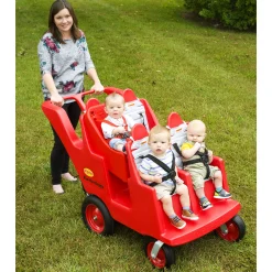 Bye Bye Buggy® 4-Passenger Stroller | Red with Gray Cushions | Easy-Maneuver Multi-Child Transport Buggy