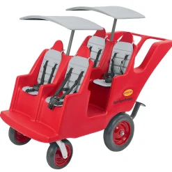 Bye Bye Buggy® 4-Passenger Stroller | Red with Gray Cushions | Easy-Maneuver Multi-Child Transport Buggy