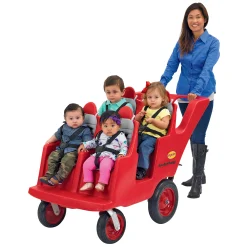 Bye Bye Buggy® 4-Passenger Stroller | Red with Gray Cushions | Easy-Maneuver Multi-Child Transport Buggy