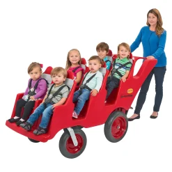 Bye Bye Buggy® 6-Passenger Stroller | Red with Gray Cushions | Easy-Maneuver Multi-Child Transport Buggy