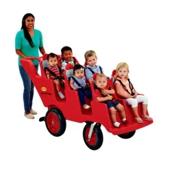 Bye Bye Buggy® 6-Passenger Stroller | Red with Gray Cushions | Easy-Maneuver Multi-Child Transport Buggy