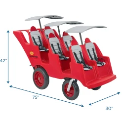 Bye Bye Buggy® 6-Passenger Stroller | Red with Gray Cushions | Easy-Maneuver Multi-Child Transport Buggy
