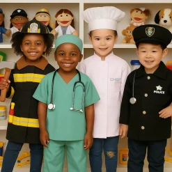 Career Role Play Dress-Up Bundle | 4-Piece Kids Costumes with Police, Firefighter, Surgeon & Chef Outfits