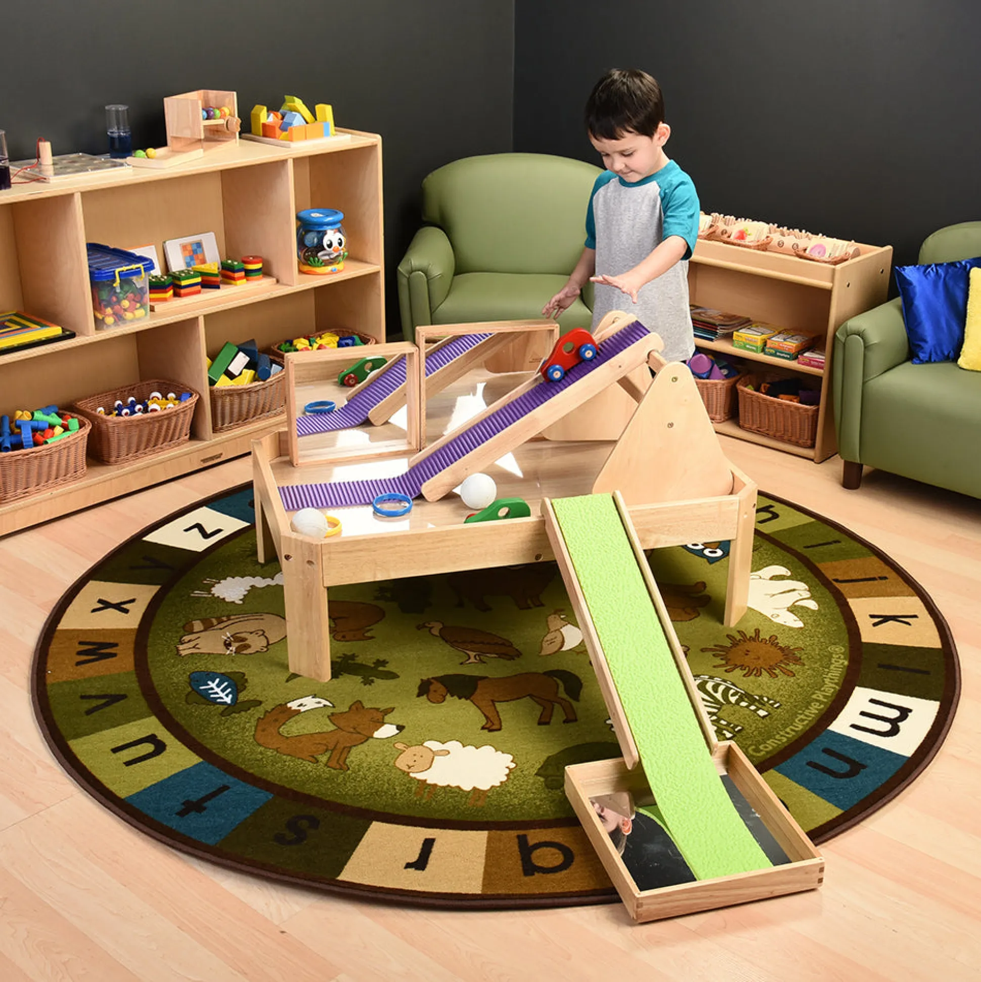 Carpet for Kids® Earthtone Animals Alphabet 6' Round Rug | Stain-Resistant & Classroom-Ready