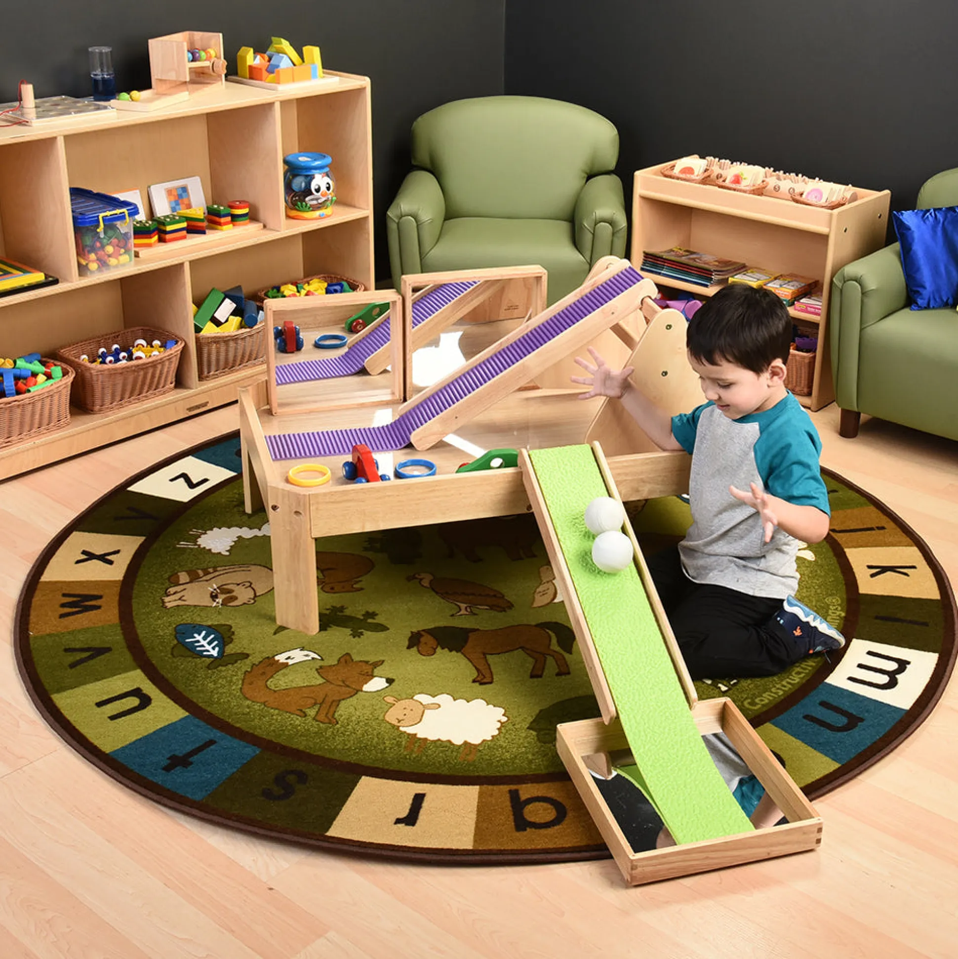 Carpet for Kids® Earthtone Animals Alphabet 6' Round Rug | Stain-Resistant & Classroom-Ready